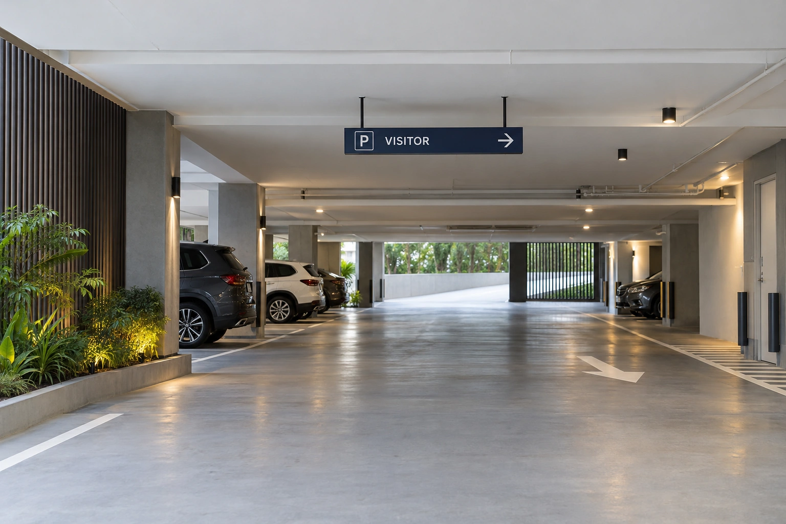 Illustrative car park level and visitor parking directional signage